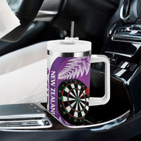 Personalised New Zealand Darts Tumbler With Handle Aotearoa Fern Mix Paua Shell Manaia - Purple LT14 - Polynesian Pride