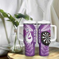 Personalised New Zealand Darts Tumbler With Handle Aotearoa Fern Mix Paua Shell Manaia - Purple LT14 - Polynesian Pride