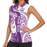 Personalised New Zealand Darts Women Sleeveless Polo Shirt Aotearoa Fern Mix Paua Shell Manaia - Purple LT14 - Polynesian Pride