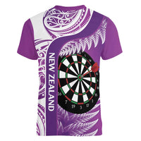 Personalised New Zealand Darts Women V-Neck T-Shirt Aotearoa Fern Mix Paua Shell Manaia - Purple LT14 - Polynesian Pride
