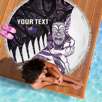 New Zealand Silver Fern Rugby Custom Beach Blanket Go All Black Purple Maori Paua Shell LT14 - Polynesian Pride