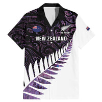 New Zealand Silver Fern Rugby Custom Family Matching Mermaid Dress and Hawaiian Shirt Go All Black Purple Maori Paua Shell LT14 Dad's Shirt - Short Sleeve Purple - Polynesian Pride