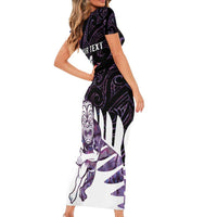 New Zealand Silver Fern Rugby Custom Family Matching Short Sleeve Bodycon Dress and Hawaiian Shirt Go All Black Purple Maori Paua Shell LT14 - Polynesian Pride