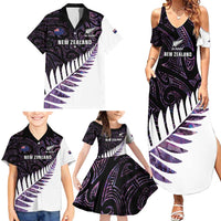 New Zealand Silver Fern Rugby Custom Family Matching Summer Maxi Dress and Hawaiian Shirt Go All Black Purple Maori Paua Shell LT14 - Polynesian Pride