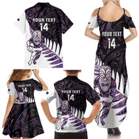 New Zealand Silver Fern Rugby Custom Family Matching Summer Maxi Dress and Hawaiian Shirt Go All Black Purple Maori Paua Shell LT14 - Polynesian Pride