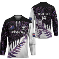 New Zealand Silver Fern Rugby Custom Hockey Jersey Go All Black Purple Maori Paua Shell LT14 - Polynesian Pride