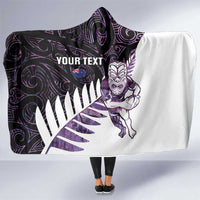 New Zealand Silver Fern Rugby Custom Hooded Blanket Go All Black Purple Maori Paua Shell LT14 One Size Purple - Polynesian Pride