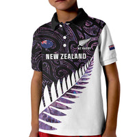 New Zealand Silver Fern Rugby Custom Kid Polo Shirt Go All Black Purple Maori Paua Shell LT14 Kid Purple - Polynesian Pride