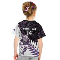 New Zealand Silver Fern Rugby Custom Kid T Shirt Go All Black Purple Maori Paua Shell LT14 - Polynesian Pride