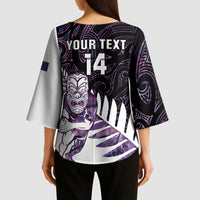 New Zealand Silver Fern Rugby Custom Kimono Sleeve Blouse Go All Black Purple Maori Paua Shell LT14 - Polynesian Pride