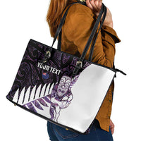 New Zealand Silver Fern Rugby Custom Leather Tote Bag Go All Black Purple Maori Paua Shell LT14 - Polynesian Pride
