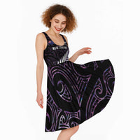 New Zealand Silver Fern Rugby Custom Midi Dress Go All Black Purple Maori Paua Shell LT14 - Polynesian Pride