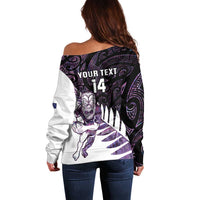 New Zealand Silver Fern Rugby Custom Off Shoulder Sweater Go All Black Purple Maori Paua Shell LT14 - Polynesian Pride