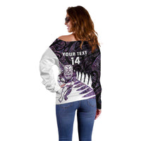 New Zealand Silver Fern Rugby Custom Off Shoulder Sweater Go All Black Purple Maori Paua Shell LT14 - Polynesian Pride