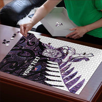 New Zealand Silver Fern Rugby Custom Puzzle Go All Black Purple Maori Paua Shell - Polynesian Pride