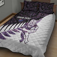 New Zealand Silver Fern Rugby Custom Quilt Bed Set Go All Black Purple Maori Paua Shell LT14 - Polynesian Pride