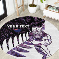 New Zealand Silver Fern Rugby Custom Round Carpet Go All Black Purple Maori Paua Shell LT14 Purple - Polynesian Pride