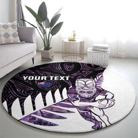 New Zealand Silver Fern Rugby Custom Round Carpet Go All Black Purple Maori Paua Shell LT14 - Polynesian Pride