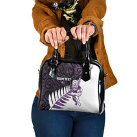 New Zealand Silver Fern Rugby Custom Shoulder Handbag Go All Black Purple Maori Paua Shell LT14 One Size Purple - Polynesian Pride