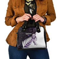 New Zealand Silver Fern Rugby Custom Shoulder Handbag Go All Black Purple Maori Paua Shell LT14 - Polynesian Pride
