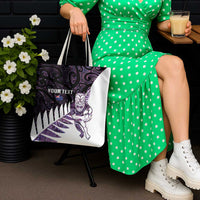 New Zealand Silver Fern Rugby Custom Tote Bag Go All Black Purple Maori Paua Shell LT14 - Polynesian Pride