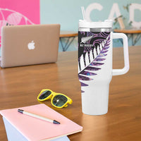 New Zealand Silver Fern Rugby Custom Tumbler With Handle Go All Black Purple Maori Paua Shell LT14 - Polynesian Pride