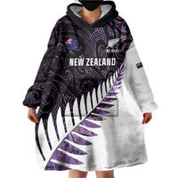 New Zealand Silver Fern Rugby Custom Wearable Blanket Hoodie Go All Black Purple Maori Paua Shell LT14 - Polynesian Pride