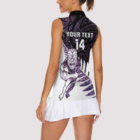 New Zealand Silver Fern Rugby Custom Women Sleeveless Polo Shirt Go All Black Purple Maori Paua Shell LT14 - Polynesian Pride