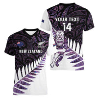 New Zealand Silver Fern Rugby Custom Women V-Neck T-Shirt Go All Black Purple Maori Paua Shell LT14 - Polynesian Pride