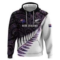 New Zealand Silver Fern Rugby Custom Zip Hoodie Go All Black Purple Maori Paua Shell LT14 Pullover Hoodie Purple - Polynesian Pride