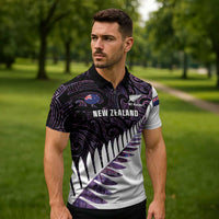 New Zealand Silver Fern Rugby Custom Zipper Polo Shirt Go All Black Purple Maori Paua Shell LT14 - Polynesian Pride