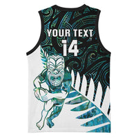 New Zealand Silver Fern Rugby Custom Basketball Jersey Go All Black Turquoise Maori Paua Shell - Polynesian Pride