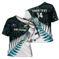 New Zealand Silver Fern Rugby Custom Cross Shoulder Shirt Go All Black Turquoise Maori Paua Shell - Polynesian Pride