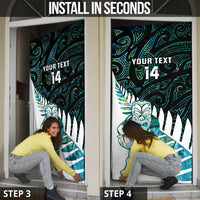 New Zealand Silver Fern Rugby Custom Door Cover Go All Black Turquoise Maori Paua Shell LT14 - Polynesian Pride