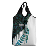 New Zealand Silver Fern Rugby Custom Grocery Bag Go All Black Turquoise Maori Paua Shell LT14 - Polynesian Pride