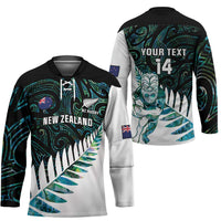 New Zealand Silver Fern Rugby Custom Hockey Jersey Go All Black Turquoise Maori Paua Shell LT14 - Polynesian Pride