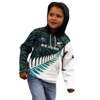New Zealand Silver Fern Rugby Custom Kid Hoodie Go All Black Turquoise Maori Paua Shell LT14 - Polynesian Pride
