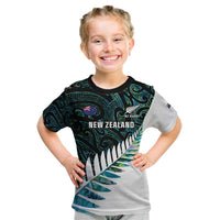 New Zealand Silver Fern Rugby Custom Kid T Shirt Go All Black Turquoise Maori Paua Shell LT14 Turquoise - Polynesian Pride