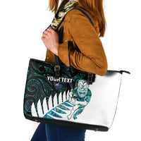 New Zealand Silver Fern Rugby Custom Leather Tote Bag Go All Black Turquoise Maori Paua Shell LT14 Turquoise - Polynesian Pride