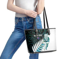 New Zealand Silver Fern Rugby Custom Leather Tote Bag Go All Black Turquoise Maori Paua Shell LT14 - Polynesian Pride