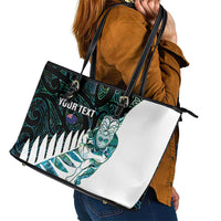 New Zealand Silver Fern Rugby Custom Leather Tote Bag Go All Black Turquoise Maori Paua Shell LT14 - Polynesian Pride