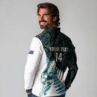 New Zealand Silver Fern Rugby Custom Long Sleeve Polo Shirt Go All Black Turquoise Maori Paua Shell LT14 - Polynesian Pride