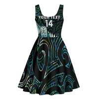 New Zealand Silver Fern Rugby Custom Midi Dress Go All Black Turquoise Maori Paua Shell LT14 - Polynesian Pride