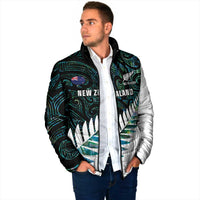 New Zealand Silver Fern Rugby Custom Padded Jacket Go All Black Turquoise Maori Paua Shell - Polynesian Pride