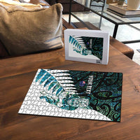 New Zealand Silver Fern Rugby Custom Puzzle Go All Black Turquoise Maori Paua Shell - Polynesian Pride