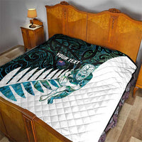 New Zealand Silver Fern Rugby Custom Quilt Go All Black Turquoise Maori Paua Shell - Polynesian Pride