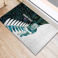 New Zealand Silver Fern Rugby Custom Rubber Doormat Go All Black Turquoise Maori Paua Shell - Polynesian Pride