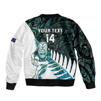 New Zealand Silver Fern Rugby Custom Sleeve Zip Bomber Jacket Go All Black Turquoise Maori Paua Shell LT14 - Polynesian Pride