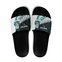 New Zealand Silver Fern Rugby Custom Slide Sandals Go All Black Turquoise Maori Paua Shell LT14 Turquoise - Polynesian Pride
