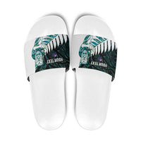 New Zealand Silver Fern Rugby Custom Slide Sandals Go All Black Turquoise Maori Paua Shell LT14 Turquoise - Polynesian Pride